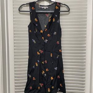 Reformation Black Midi Dress with Colorful Floral Embroidery